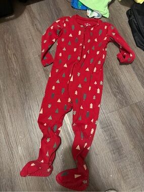 Red Holiday Tree Print Kids One-Piece Pajamas- 12 month